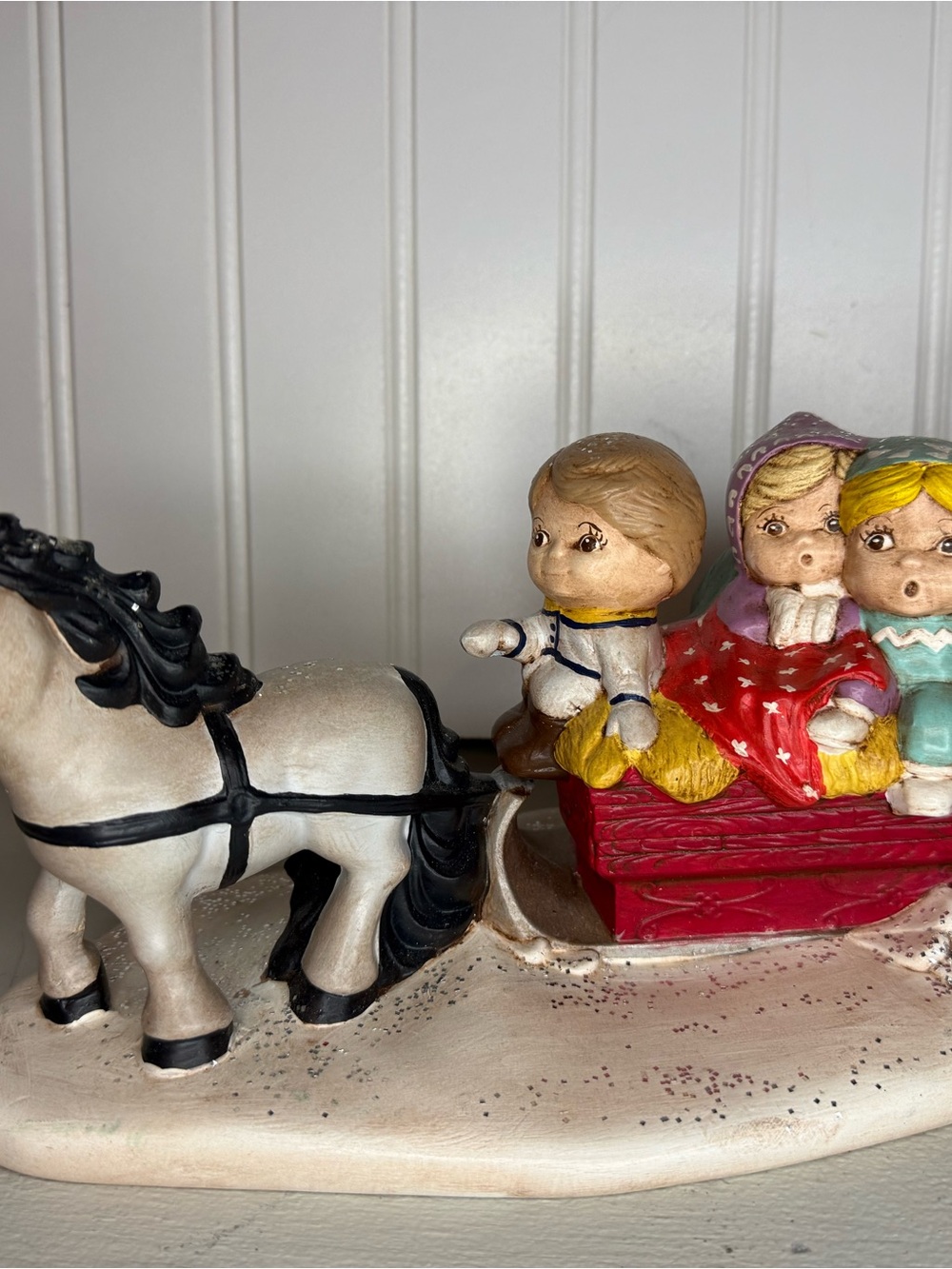 Vintage Ceramic Sleigh Ride Children Christmas Tree Vintage Byron Mold Figurine